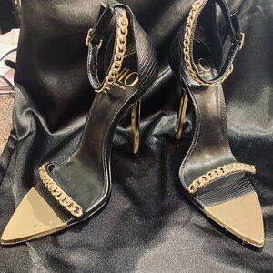 New Jennifer Lopez (JLO) Black & Gold Chain Heels Size: US 7 / EU 37.5